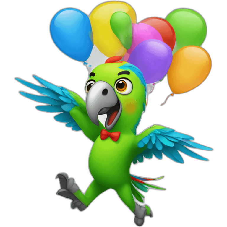 dancing parrot with balloons emoji