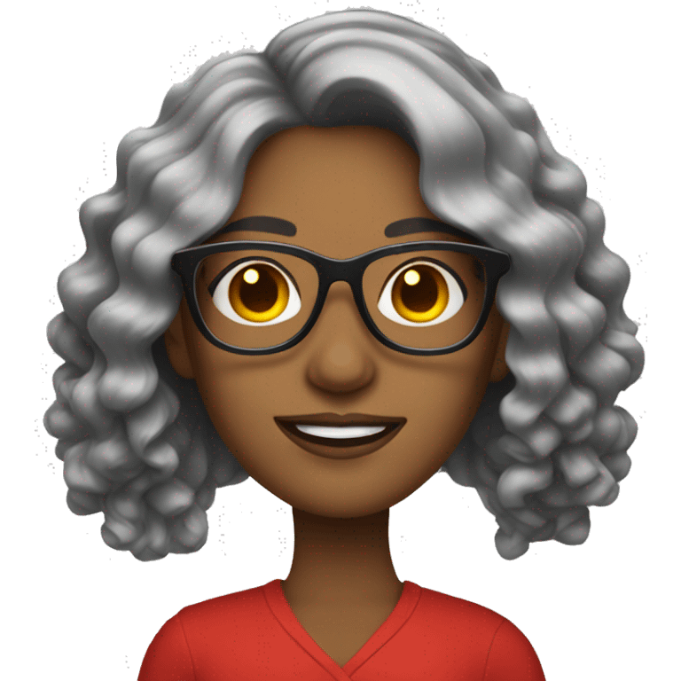 woman wih wavy long hair hair wearing red glasses emoji