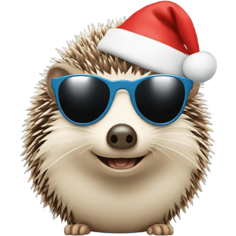 Hedgehog wearing sunglasses and Santa hat emoji