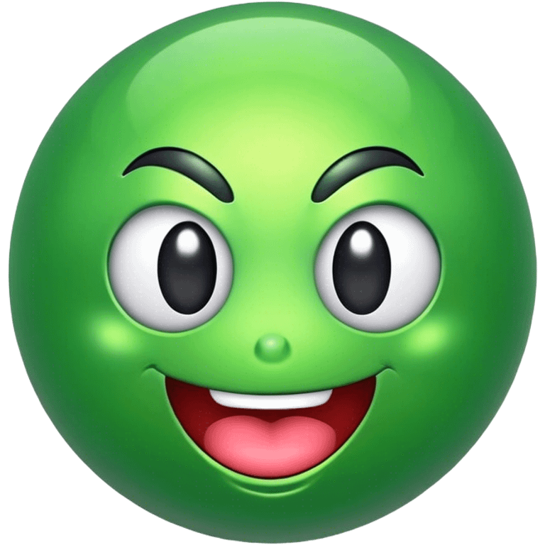 green shiny orb with silly face emoji