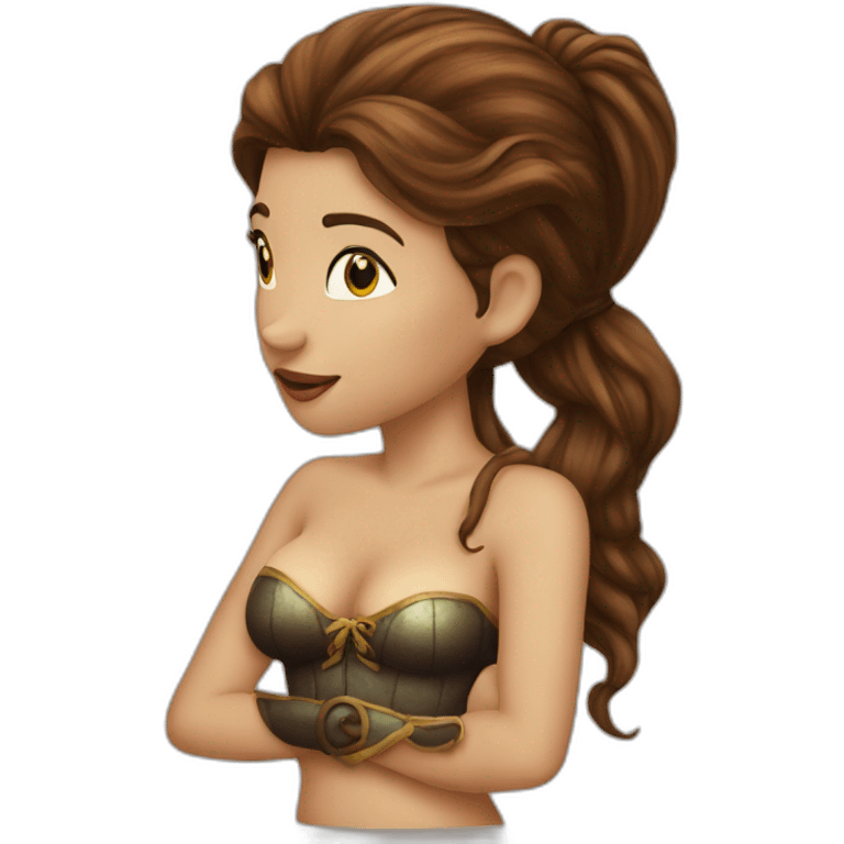 Brown haired mermaid and woman pirate kissing emoji