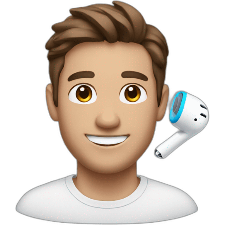 Man smiling with brown hair and a airpod emoji