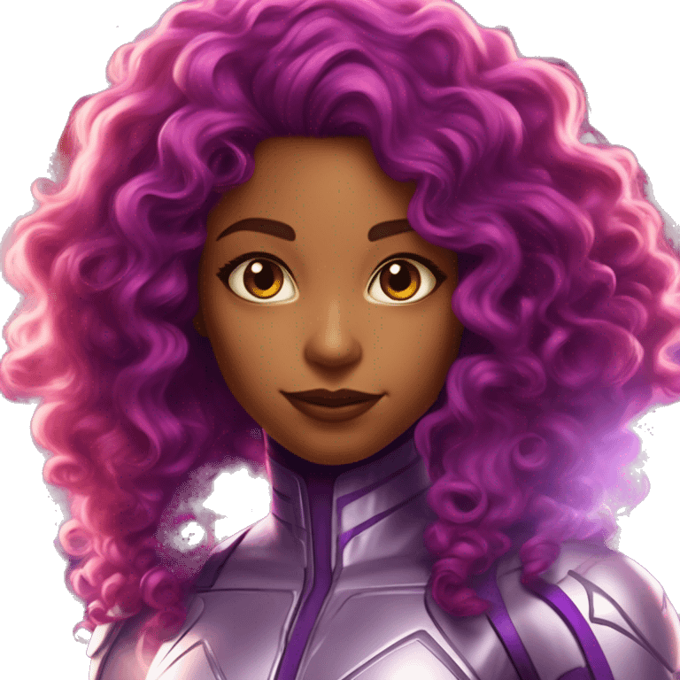 dc comics starfire glowing red curly long  hair, purple and silver spacesuit with no helmet   emoji