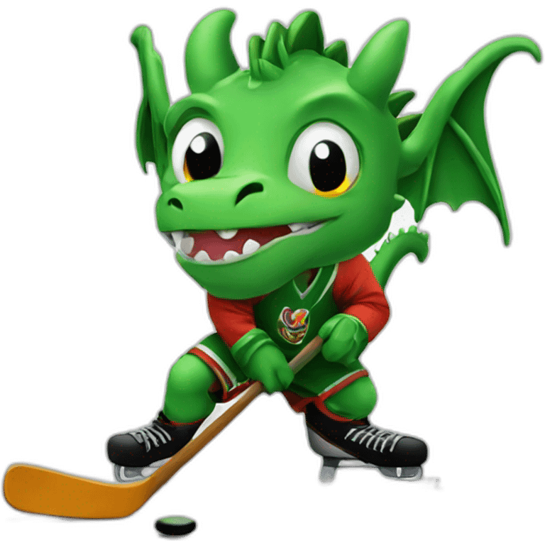 Dragon playing ici hockey emoji