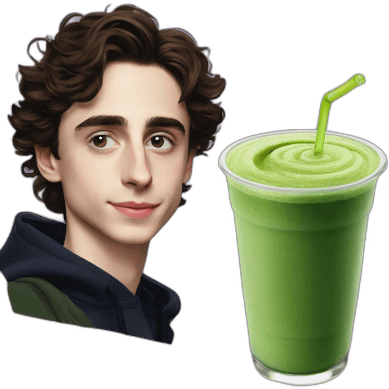 Timothee chalamet smirking and drinking matcha emoji