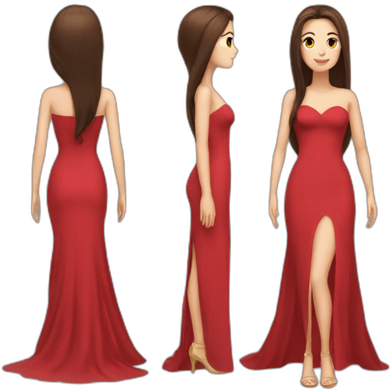 brunette with long straight hair with brown eyes in a full-length red evening dress emoji