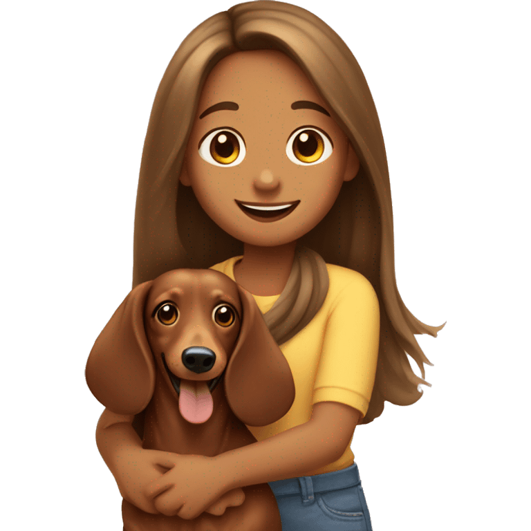 happy girl with long hair with a daschund emoji