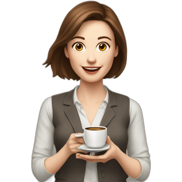 woman with brown hair and pale skin juggling with coffee cups and mini laptops portrait emoji