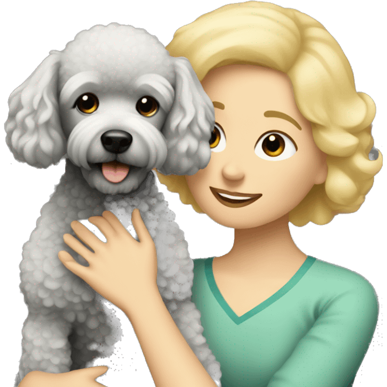  Short-Blonde-haired woman hugs her Poodle-Black-dog emoji