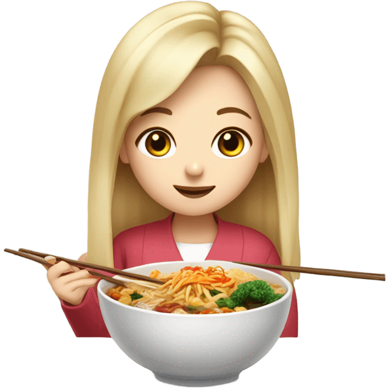  Blonde long hair girl eating Korean food emoji