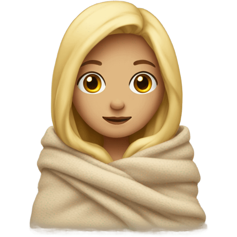 Blonde girl wrapped up in a cozy blanket emoji