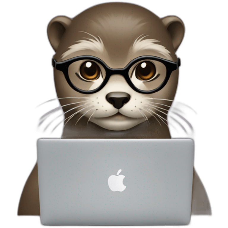 female vet otter with glasses use a macbook emoji