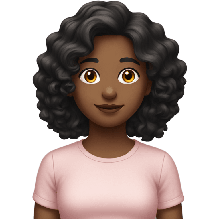 realistic portrait of girl with wavy black hair wearing a light pink top emoji