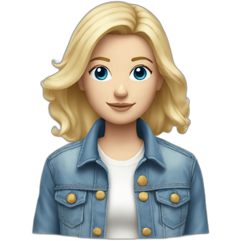 caucasian square cut blonde hair blue eyes white top jean jacket emoji