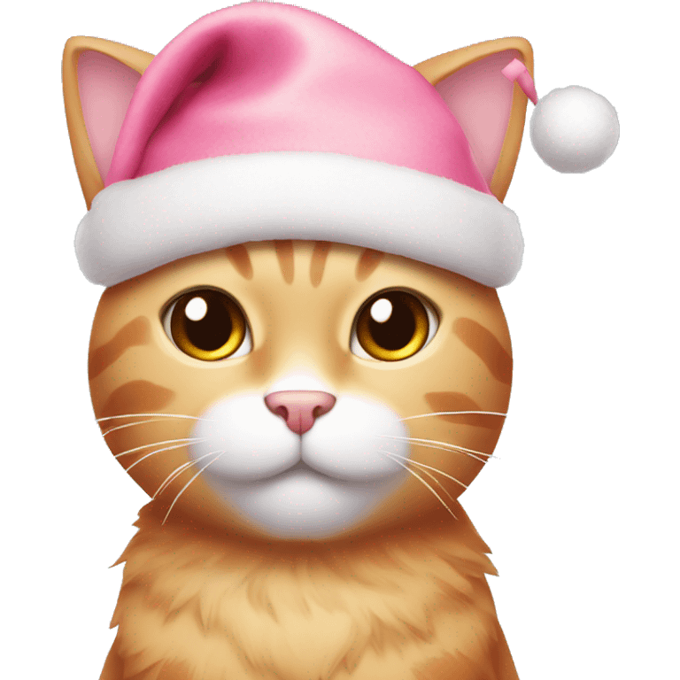 Cute pink cat with a Christmas hat emoji