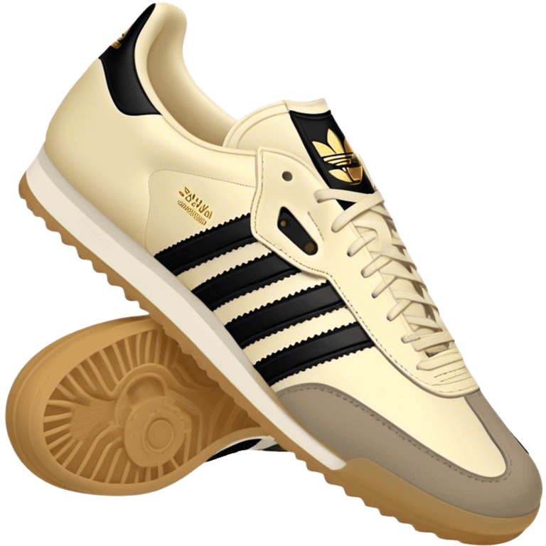 Cream and black and gold adidas samba emoji