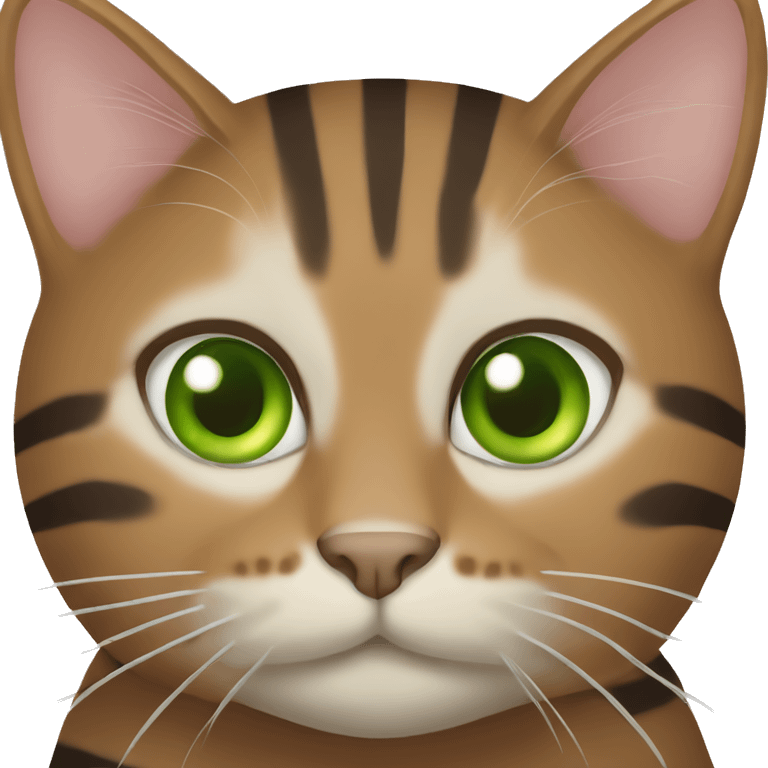 Striped brown cat, green eyes emoji