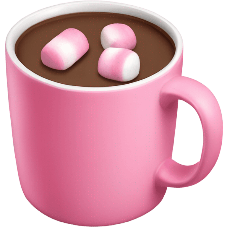 Pink coffee mug with hot chocolate inside and pink marshmallows emoji