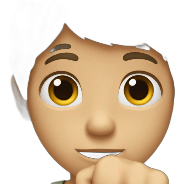 A boy keeping his fist pointed towards head just above the ears emoji