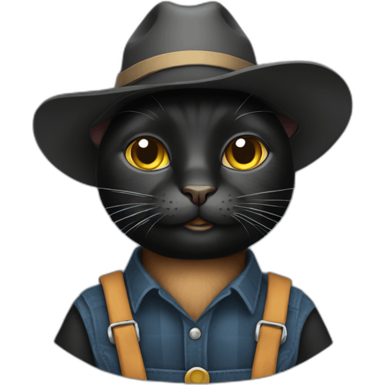 black cat dressed like a farmer emoji