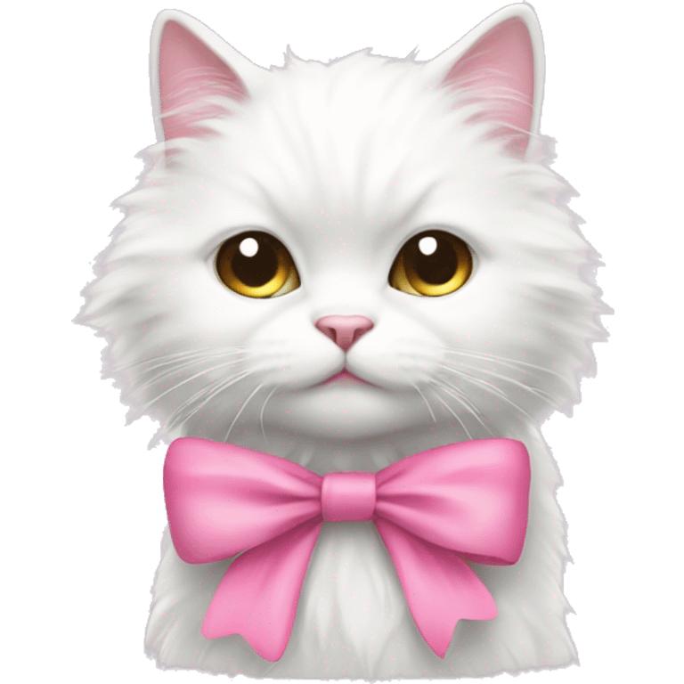 White fluffy cat with pink bow emoji