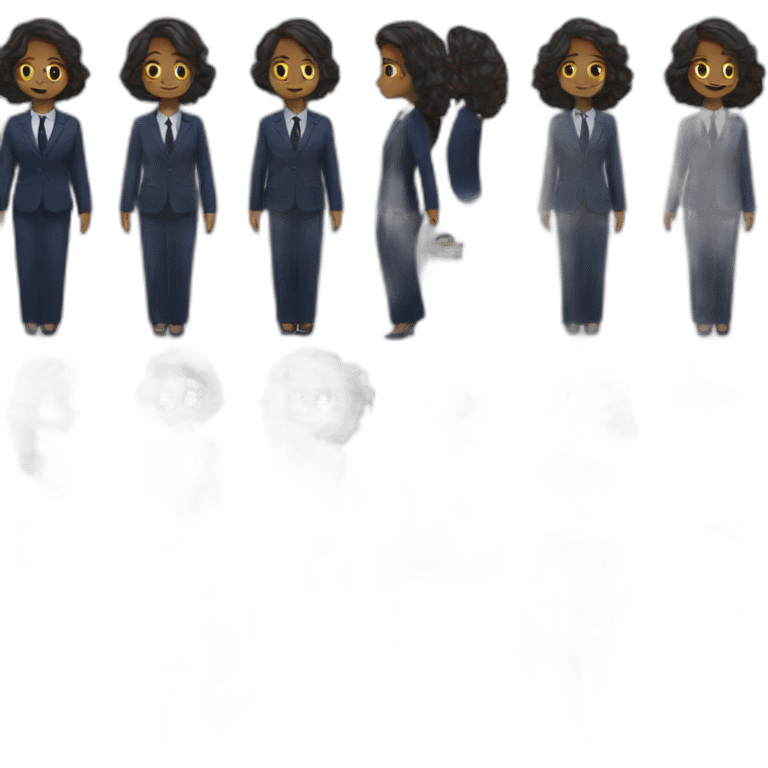 a girl who works in a funeral home in a navy blue suit and a coffin emoji