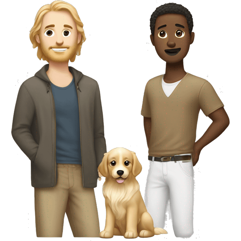 Two white men with brown hair with white golden retriever ￼ emoji