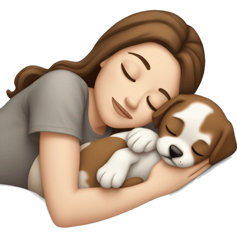 White girl brown hair sleeping with puppy emoji