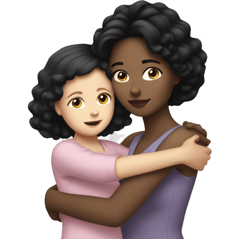 White mom black hair with white daughter hugging  emoji