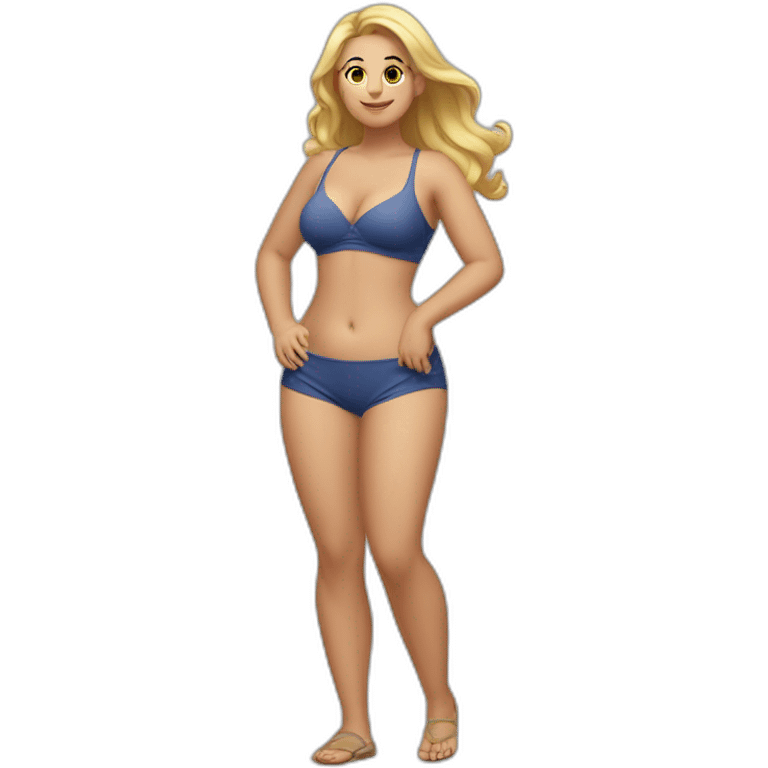 Slim-thicc Caucasian woman small bra hands-in-hair pose (beach body) full body emoji