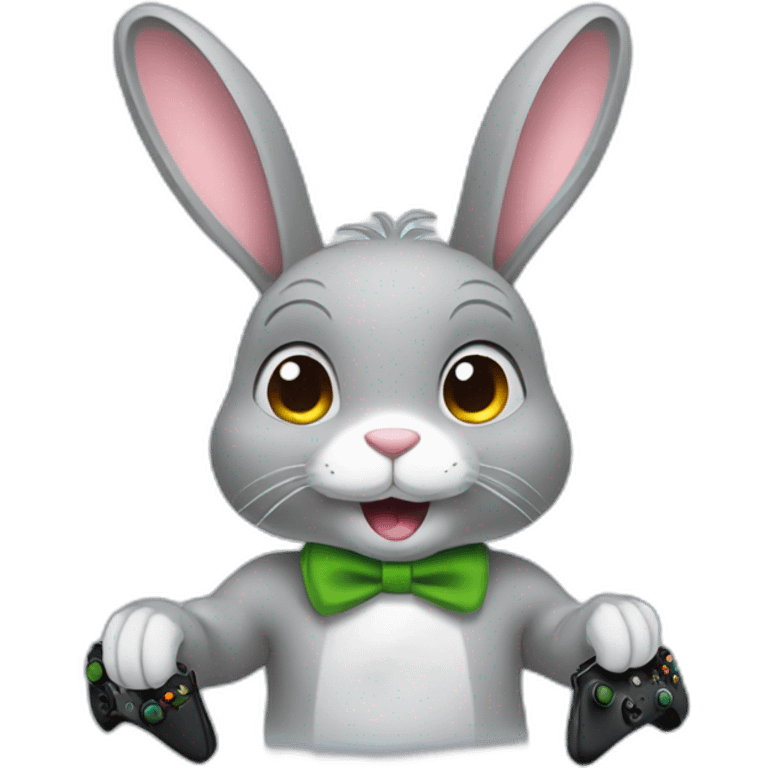 Grey rabbit with an xbox controller emoji