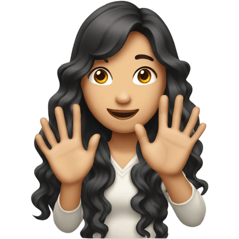 asian girl with long wavy hair raising hand emoji