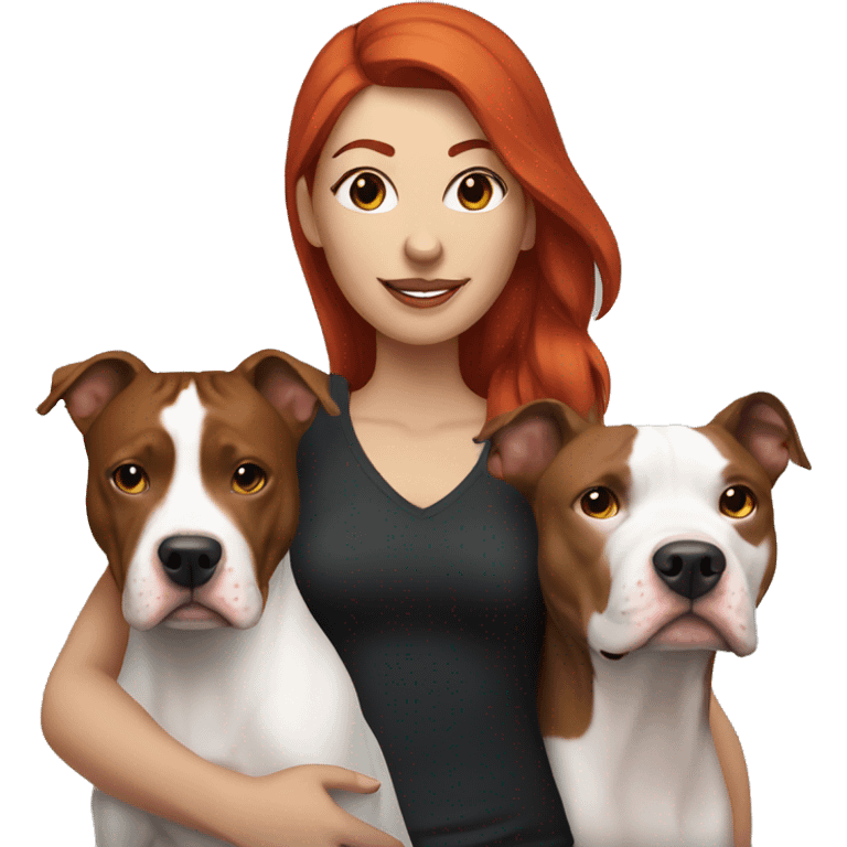 Woman with red hair and her Black and white pitbull  emoji