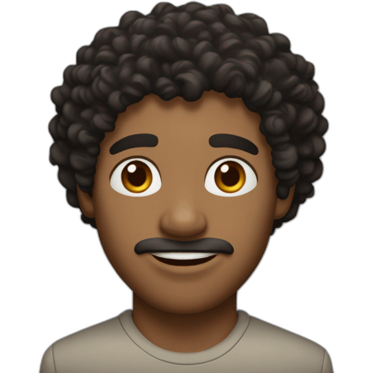 Black curly hair man with Wheatish skin, almost white, Large hazel eyes, a medium-sized nose, and a medium-sized mouth.  emoji