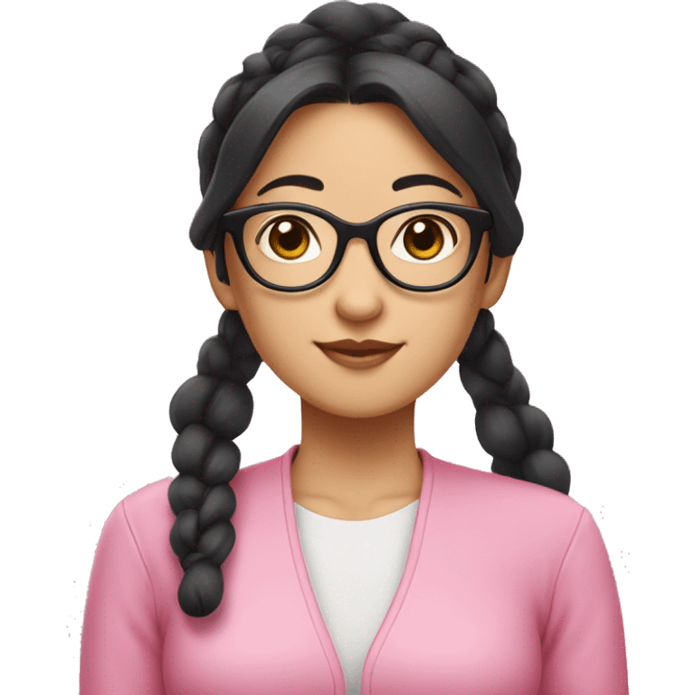 "An Asian girl with black hair, wearing glasses, and dressed in a pink outfit. Her hair is styled in two buns on either side." emoji