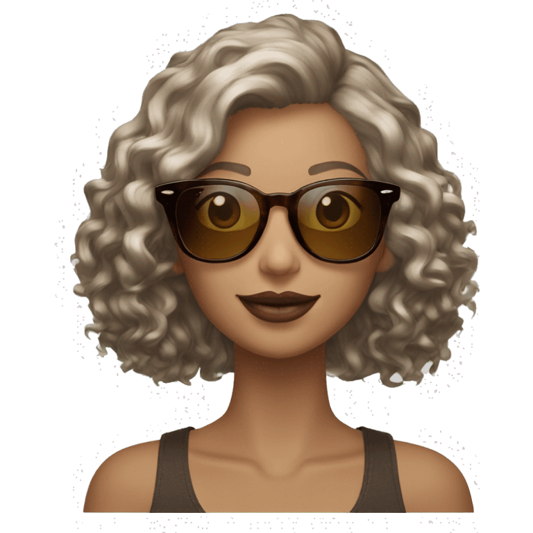 ray ban brown clubmaster, white skinned, big dark brown curls woman emoji