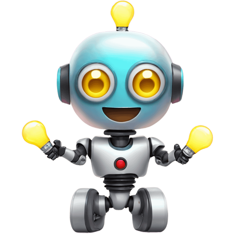 cute robot holds colorful light bulbs emoji