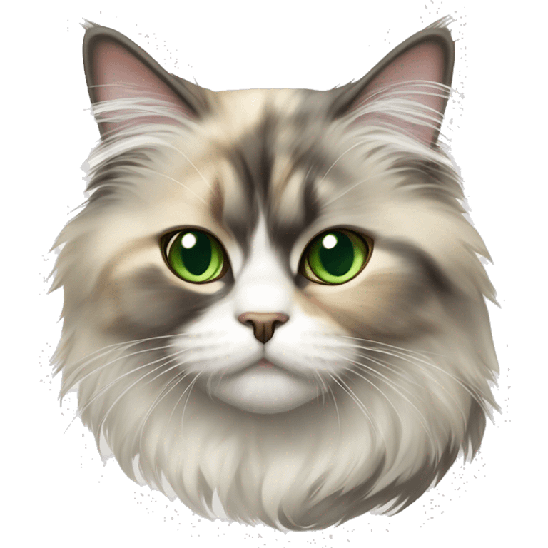 Dilute calico Persian cat with green eyes emoji