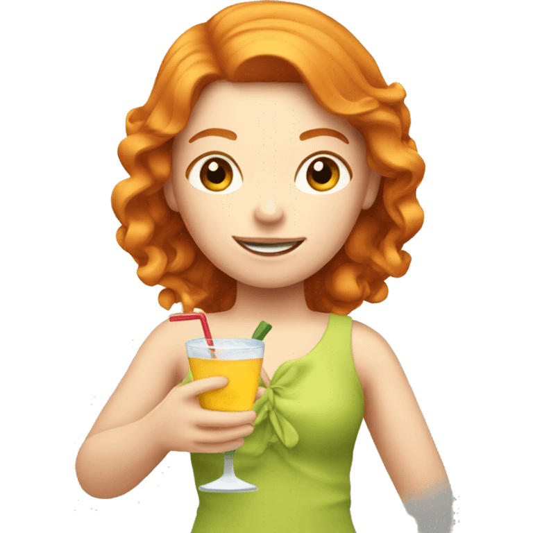 ginger girl on a cruise holding a drink emoji