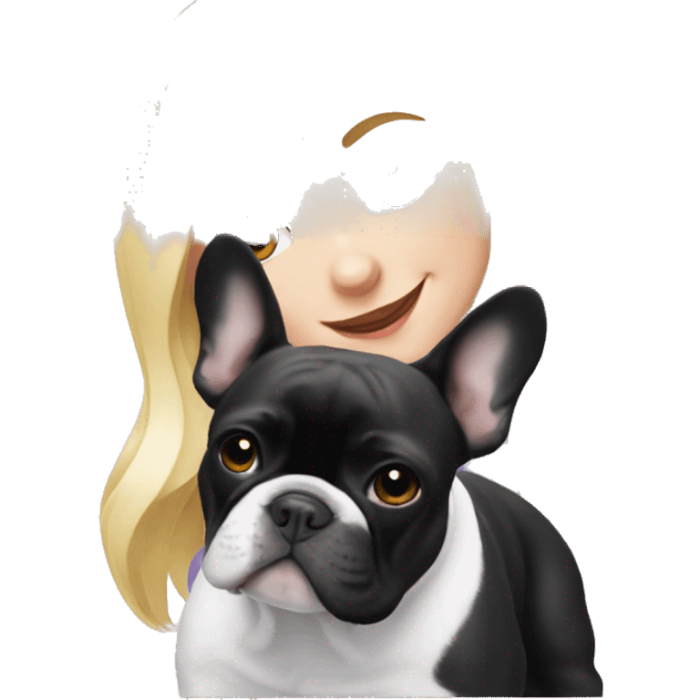 black/white french bulldog with blonde girl emoji