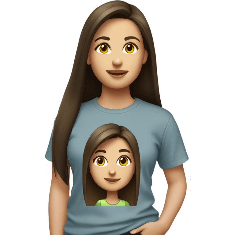 beautiful brunette girl with straight hair with hazel eyes in cute t-shirt  emoji