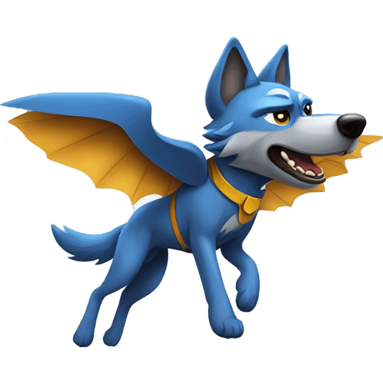 wolf that looks like a flying superhero emoji