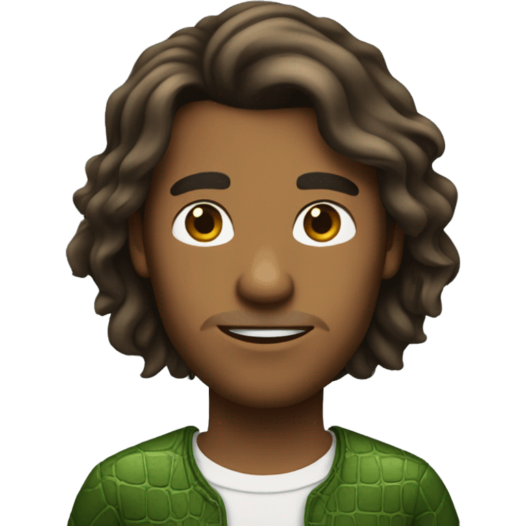 Long hair brown man with alligator  emoji