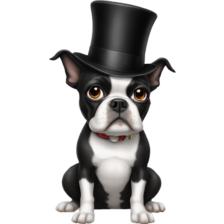 Boston terrier wearing a top hat emoji