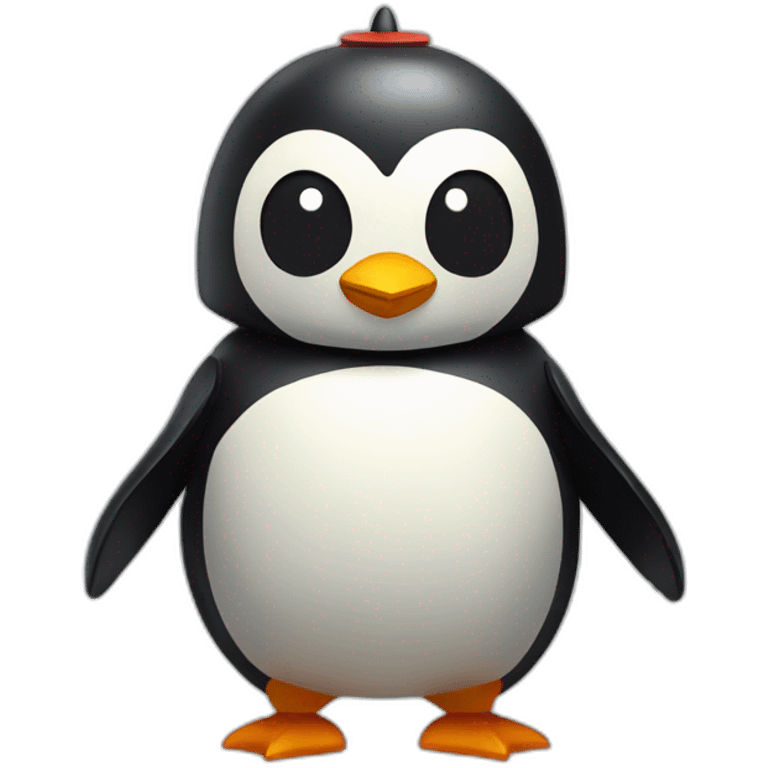 isometric penguin with face wearing samurai helmet with big horns emoji