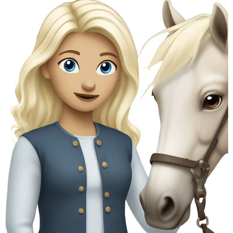 White Blonde with blue eyes girl with horse  emoji