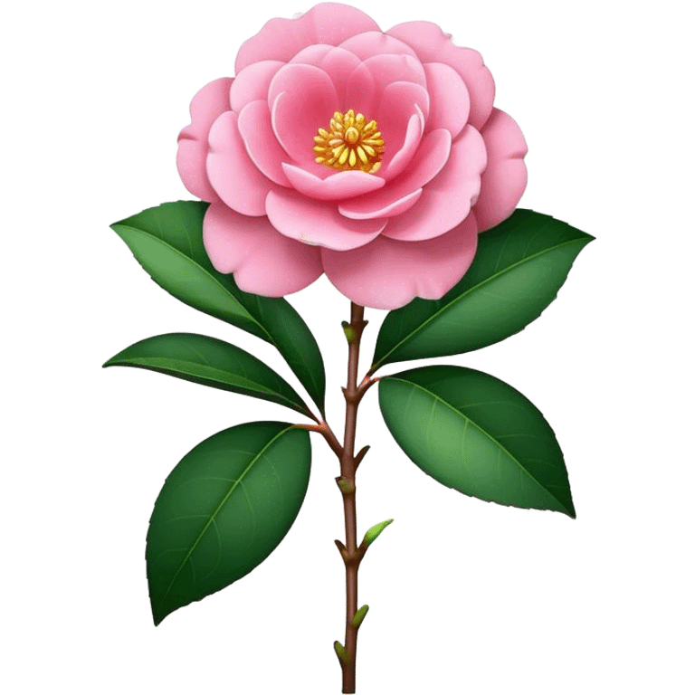 single pink Camellia flower, stem emoji