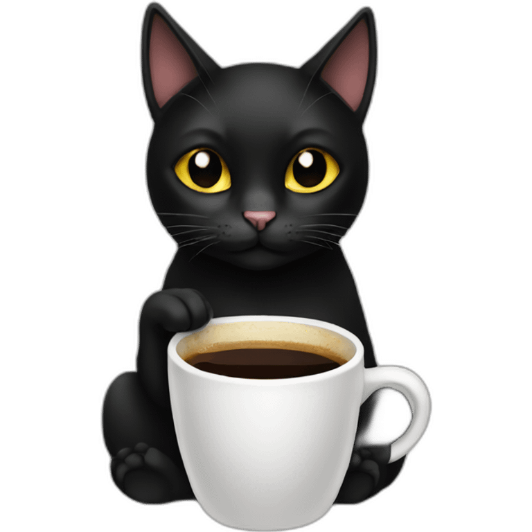 black cat drinking coffe emoji