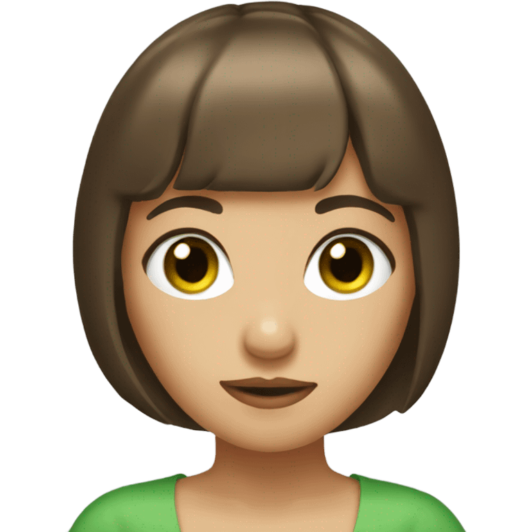 Woman Brown hair with bangs and green Eyes - in a cute pose emoji