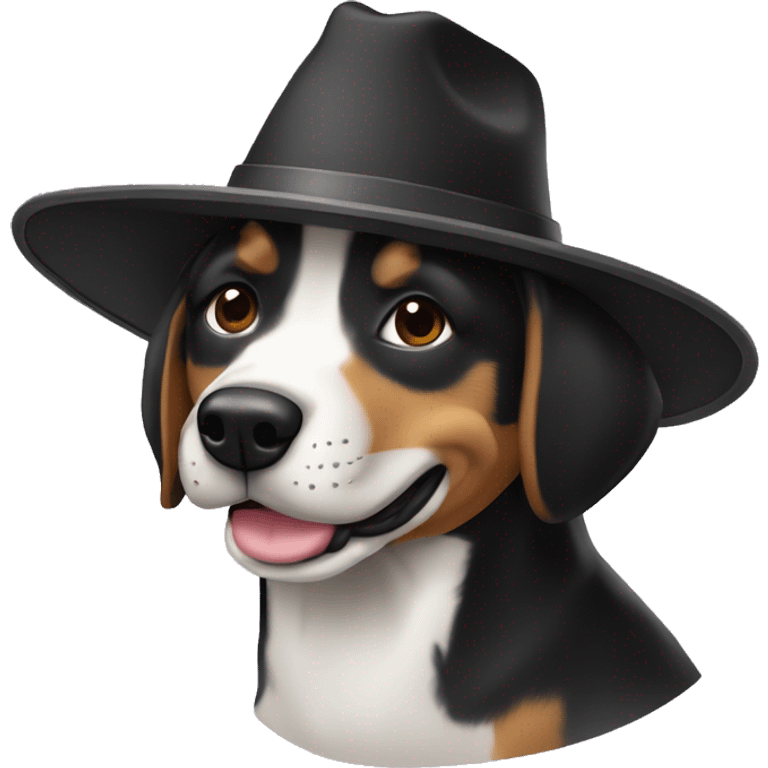 perro  raza pinsher negro pequeño con sombrero de cumpleaños emoji